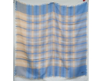 Lenço grande ou xale xadrez vintage Oscar de la Renta da década de 1970, Challis, 48" quadrado