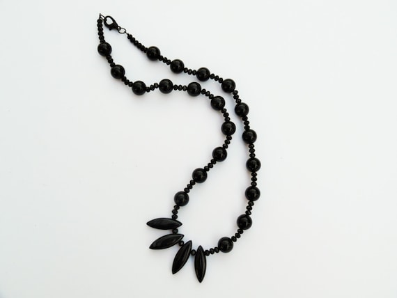 Black Onyx Necklace, Swarovski Crystals & Glass Beads, 20