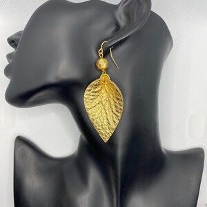 Textured Gold Leather Teardrop Earrings