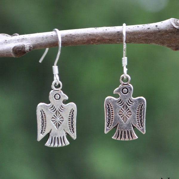 Boucles d'oreilles aigle condor argent , bijou amérindien primitif tribal chamanique inca maya aztèque , Fuuna