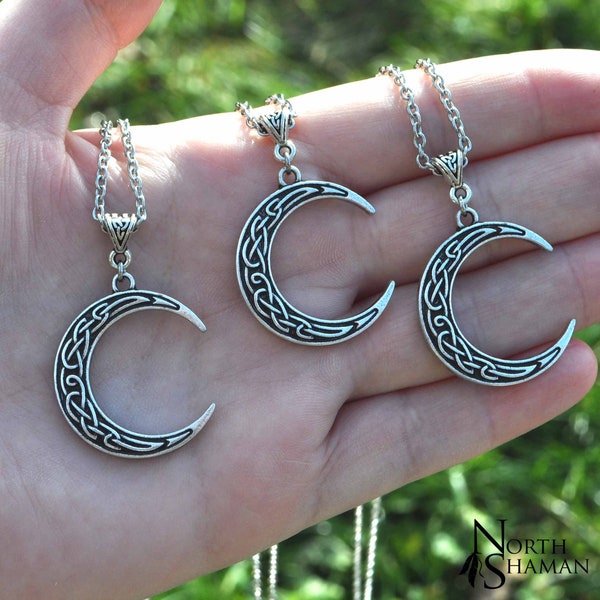 Collier croissant de lune entrelacs argent , bijou pendentif celtique elfique wiccah fantastique , The Celtic Moon