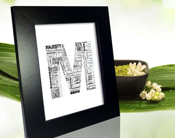 Positive words start with Letter M - Alphabet M, monogram letter, typography art, printable poster, personalized or instant download (P0013)