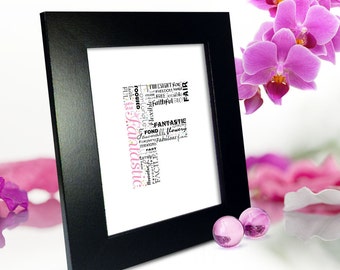 Positive words start with Letter F - Alphabet F, monogram letter, typography art, printable poster, personalized or instant download (P0006)