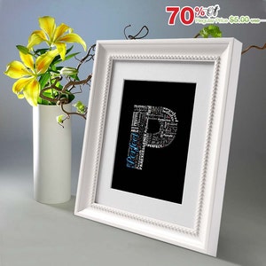 Las palabras positivas comienzan con la letra P - Alfabeto P, letra monograma, arte tipográfico, póster imprimible, descarga personalizada o instantánea (P0016)