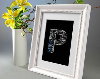 Positive words start with Letter P - Alphabet P, monogram letter, typography art, printable poster, personalized or instant download (P0016)