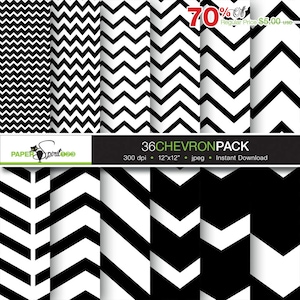 paquete de valor Chevron o zigzag papel digital blanco y negro, 36 páginas DIY Scrapbooking craft paper, imprimible, descarga instantánea (DP0032)
