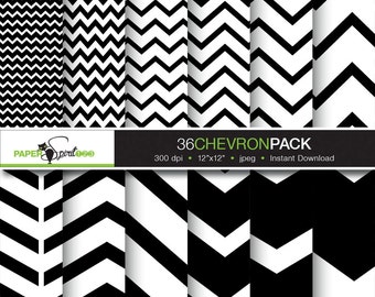 pack de valeur Chevron ou zigzag Papier numérique noir et blanc, 36 pages DIY Scrapbooking papier d’artisanat, Imprimable, Téléchargement instantané (DP0032)