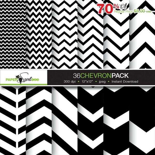 value pack Chevron or zigzag Black and White digital paper, 36 pages DIY Scrapbooking craft paper, Printable, Instant download (DP0032)