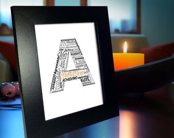 Positive words start with Letter A - Alphabet A, monogram letter, typography art, printable poster, personalized or instant download (P0001)