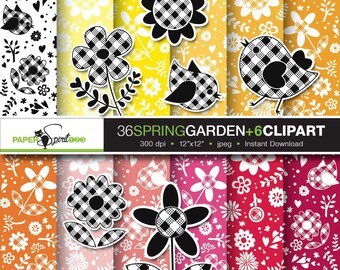 value pack Spring Garden digital paper, 6 clipart, floral theme, 36 pages DIY Scrapbooking craft paper, Printable, Instant download (DP0084)