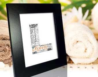 Positive words start with Letter L - Alphabet L, monogram letter, typography art, printable poster, personalized or instant download (P0012)