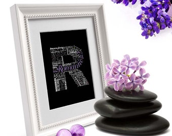 Positive words start with Letter R - Alphabet R, monogram letter, typography art, printable poster, personalized or instant download (P0018)