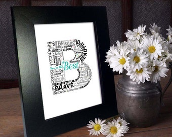 Positive words start with Letter B - Alphabet B, monogram letter, typography art, printable poster, personalized or instant download (P0002)