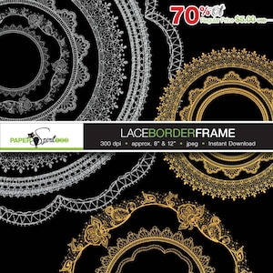 May include: A set of 8 digital lace border frames in gold and silver. The frames are approximately 8 and 12 inches in size and are 300 dpi. The frames are perfect for adding a touch of elegance to your digital projects.