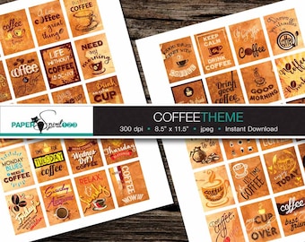 COFFEE time Printable planner sticker, full box coffee quotes, print & cut, 2 pages DIY sticker, Letter size 8.5" x 11" (S0011)