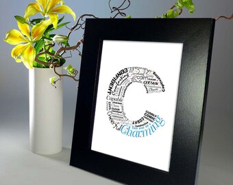 Positive words start with Letter C - Alphabet C, monogram letter, typography art, printable poster, personalized or instant download (P0003)