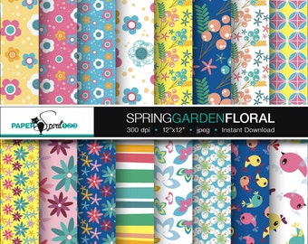 spring garden / floral pattern digital paper, pastel colour, 16 pages Scrapbooking craft paper, Party Printable, Instant download (DP0094)