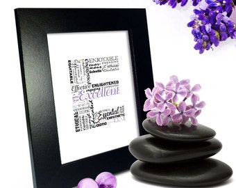 Positive words start with Letter E - Alphabet E, monogram letter, typography art, printable poster, personalized or instant download (P0005)