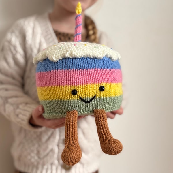 Rainbow Birthday Cake KNITTING PATTERN / JellyCat Plushie Toy tutorial / Knitted Amigurumi Childrens Gift / Kids Stuffie PDF Download