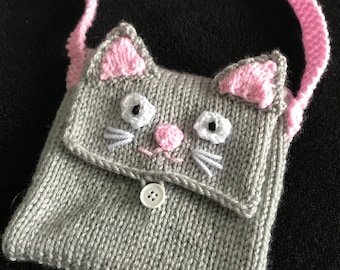 Kids Cat Bag Knitting Pattern Girls Handbag Purse Tutorial Crochet