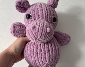 Chenille Hippo Knitting Pattern / Knitted Hippopotamus Plushie Tutorial / Childrens Handmade Toy PDF