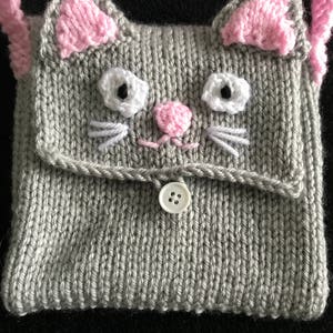 Kids Cat bag Knitting pattern Girls handbag purse tutorial crochet animal girls gift pdf download imagem 5