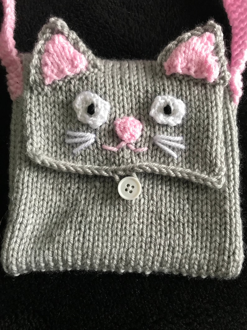 Kids Cat bag Knitting pattern Girls handbag purse tutorial crochet animal girls gift pdf download imagem 5