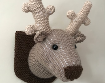 Deer Head Knitting pattern Faux taxidermy animal head moose hunting trophy knit toy woodland knitted pdf download