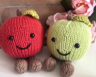 Sweet Apple Knitting Pattern / Cute Dupe Plushie Toy tutorial / Knitted Amigurumi Childrens Fruit Gift / Food Kids Soft Toy