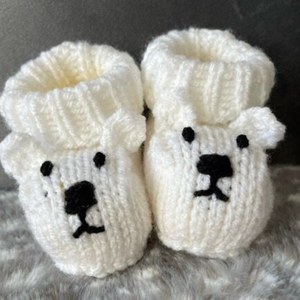 Polar bear baby boots knitting pattern