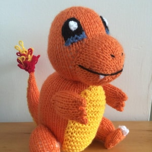 Charmander pokemon toy knitting pattern, knitted soft toy plushie, childrens gift