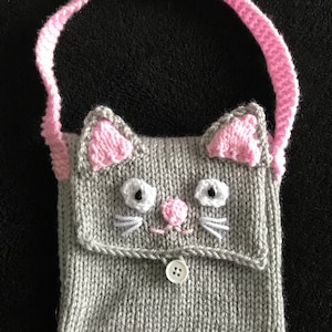 Kids Cat bag Knitting pattern Girls handbag purse tutorial crochet animal girls gift pdf download imagem 6