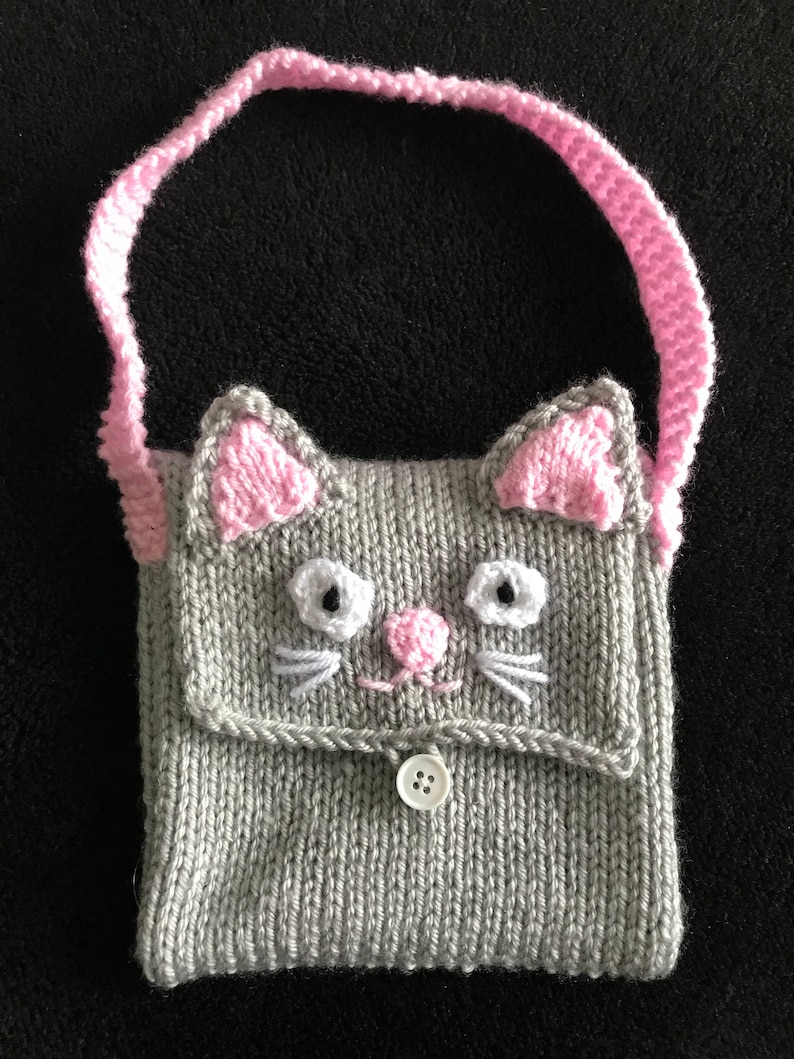 Kids Cat bag Knitting pattern Girls handbag purse tutorial crochet animal girls gift pdf download imagem 6