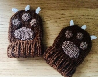 Bear baby and toddler mittens knitting pattern