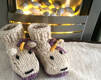 Einhorn Hausschuhe Strickmuster Tier Erwachsene Stiefel Schuhe Damen Socken Mädchen Hausschuhe Mädchen Winter Geschenk Weihnachten Socken Häkelanleitung
