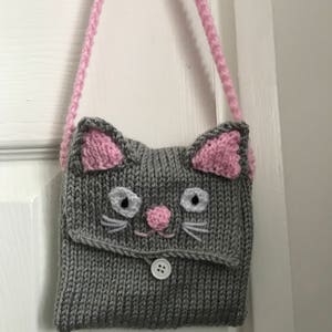 Kids Cat bag Knitting pattern Girls handbag purse tutorial crochet animal girls gift pdf download imagem 3