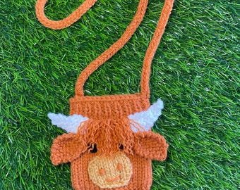 Highland Cow Mini Bag Knitting pattern / Girls handbag purse tutorial / Animal pouch gift PDF download