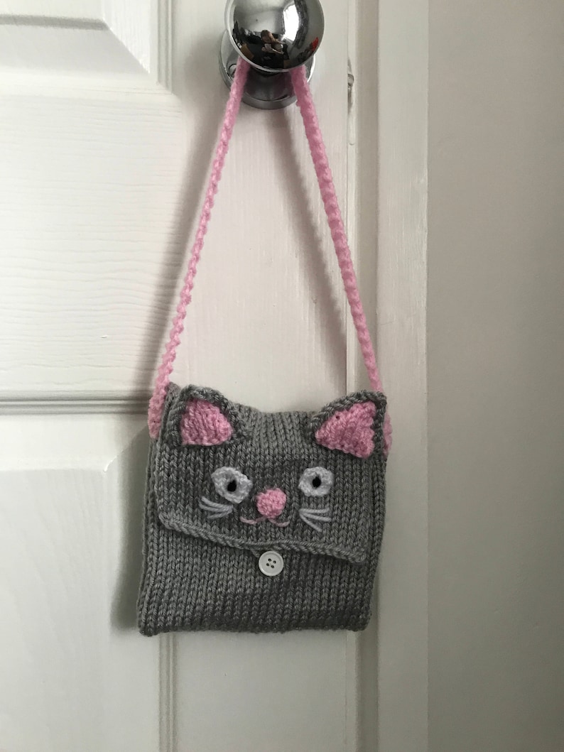Kids Cat bag Knitting pattern Girls handbag purse tutorial crochet animal girls gift pdf download imagem 7