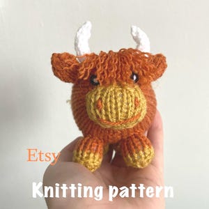 Highland Cow Knitting Pattern, mini farm animal toy PDF Download, Easy Fun Amigurumi Knitting Pattern