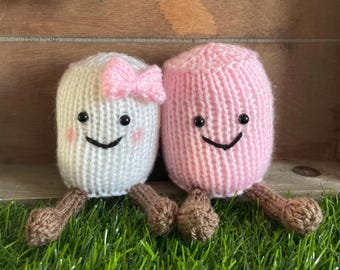 Mr & Mrs Marshmallow Knitting Pattern / Cute Couple Plushie Toy tutorial / Knitted Wedding Gift / Food Kids Soft Toy
