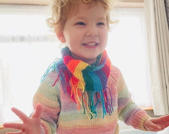 Kids Knitted Rainbow Snood Scarf with Tassels