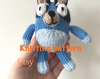 Bluey Toy Knitting Pattern, Blue Dog soft toy PDF Download, Easy Fun Character Plushie Doll