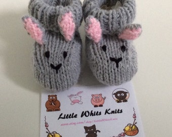 Rabbit knitted baby booties handmade gift girl baby boots easter baby shoes unisex gift bunny