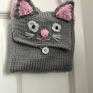 Kids Cat bag Knitting pattern Girls handbag purse tutorial crochet animal girls gift pdf download imagem 8