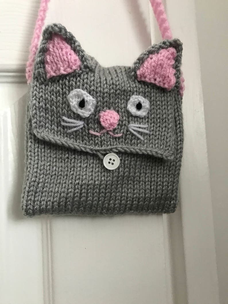 Kids Cat Bag Knitting Pattern Girls Handbag Purse Tutorial Etsy UK
