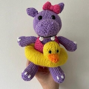 Pool Party Hippo Knitting Pattern, Hippo With Floatie, Stuffed Toy Plushie, Fun Kids Animal Stuffie, Girls Birthday Gift, Baby Shower gift
