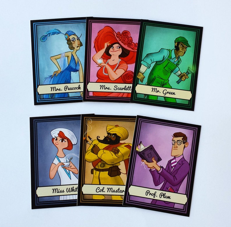 Mini character Card. Cluedo characters. Clue Art.