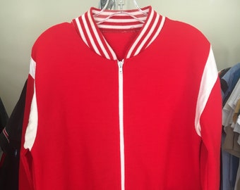 Vtg 60s 70s Candy Cane Sweatshirt Zip Varsity Bomber Jacket Big Cuffs Champion