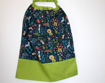 Back to school, birthday * Bib, napkin, canteen, with elastic at the neck, cotton small animals - to order