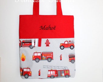 Birthday, back to school *** Tote bag, children's library bag, firefighter cotton - to order